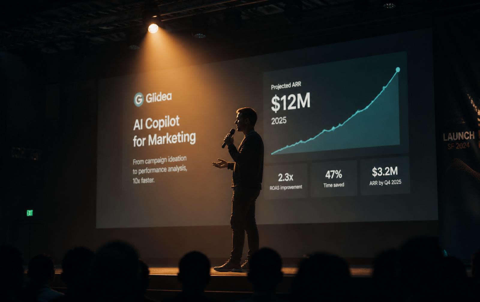 Founder pitching on stage